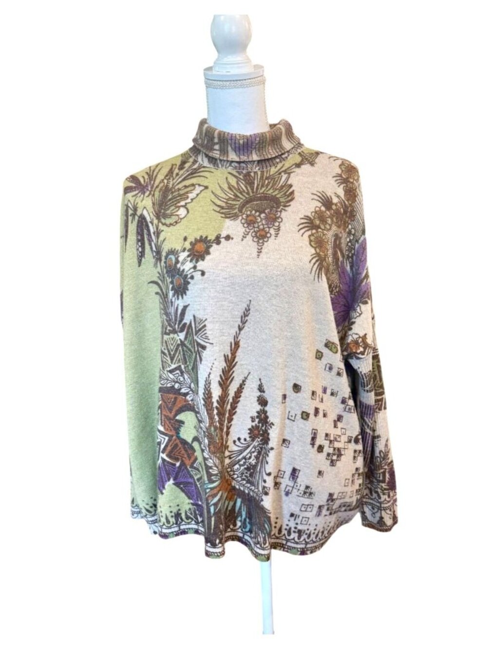 Etro Milano Multicolor Wool Silk Cashmere Turtleneck Sweater Size 40 Made In Ita